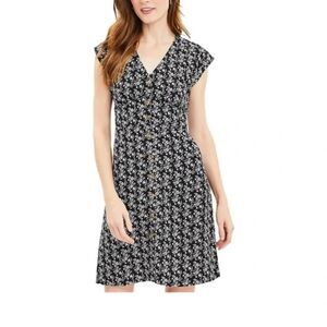 LOFT | NWT Linen Floral Button Fit & Flare Mini Dress in Black & White | 10